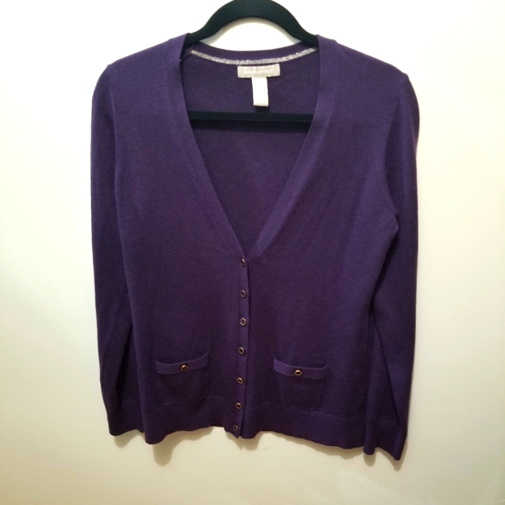 Banana Republic Purple Button Front Wool Preppy Office Cardigan Sweater MED